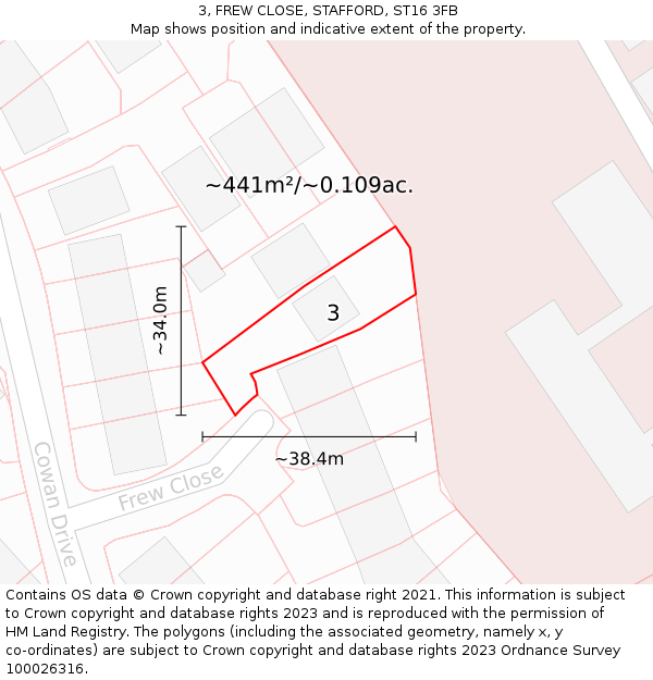 3, FREW CLOSE, STAFFORD, ST16 3FB: Plot and title map
