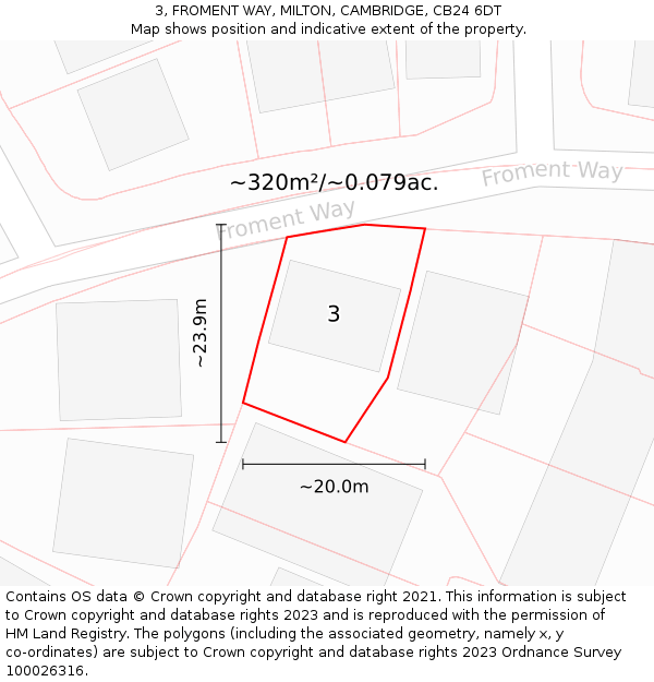 3, FROMENT WAY, MILTON, CAMBRIDGE, CB24 6DT: Plot and title map
