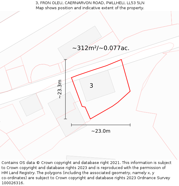 3, FRON OLEU, CAERNARVON ROAD, PWLLHELI, LL53 5LN: Plot and title map