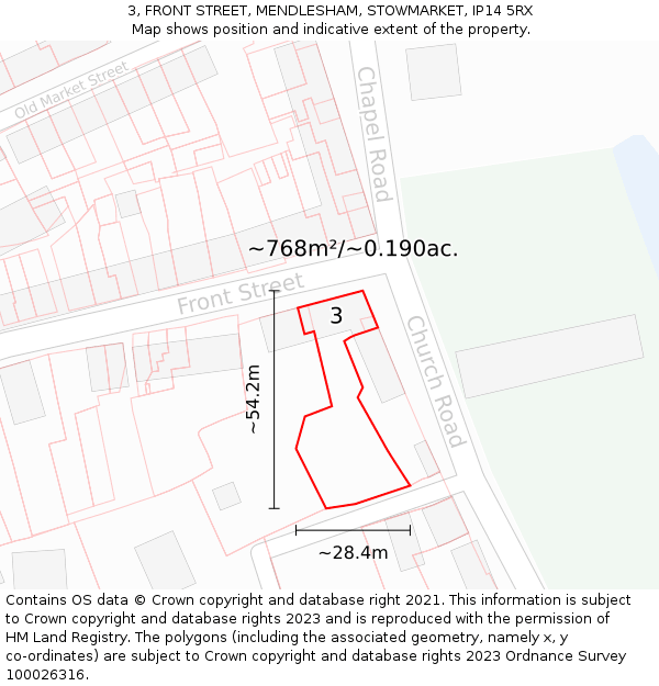 3, FRONT STREET, MENDLESHAM, STOWMARKET, IP14 5RX: Plot and title map