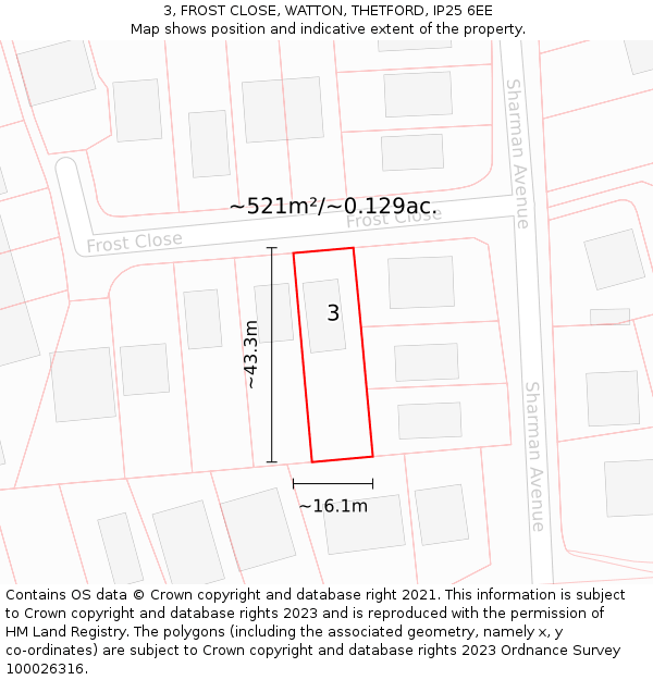 3, FROST CLOSE, WATTON, THETFORD, IP25 6EE: Plot and title map