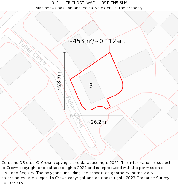 3, FULLER CLOSE, WADHURST, TN5 6HY: Plot and title map