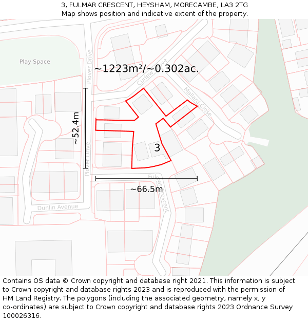 3, FULMAR CRESCENT, HEYSHAM, MORECAMBE, LA3 2TG: Plot and title map