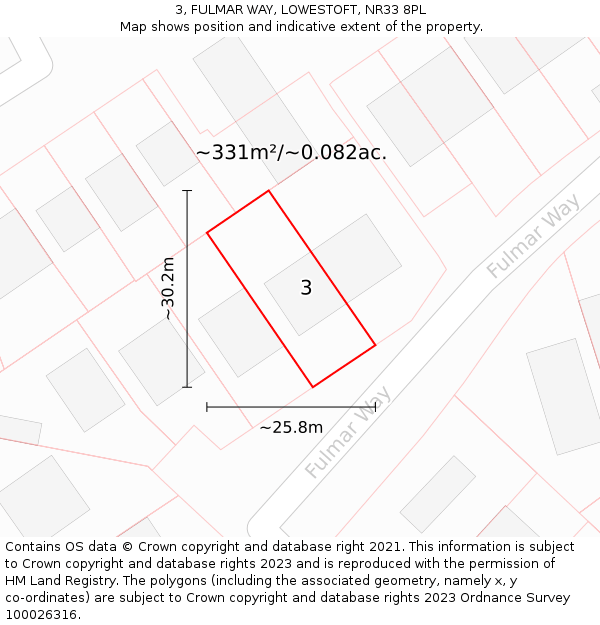 3, FULMAR WAY, LOWESTOFT, NR33 8PL: Plot and title map
