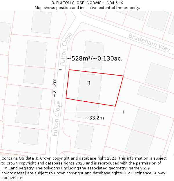 3, FULTON CLOSE, NORWICH, NR4 6HX: Plot and title map