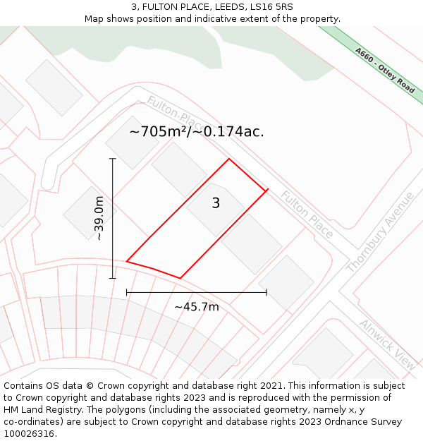 3, FULTON PLACE, LEEDS, LS16 5RS: Plot and title map