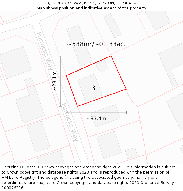 3, FURROCKS WAY, NESS, NESTON, CH64 4EW: Plot and title map