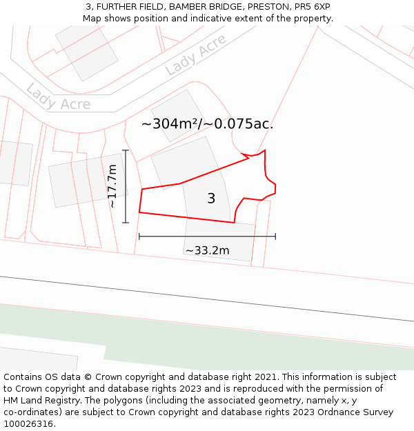 3, FURTHER FIELD, BAMBER BRIDGE, PRESTON, PR5 6XP: Plot and title map