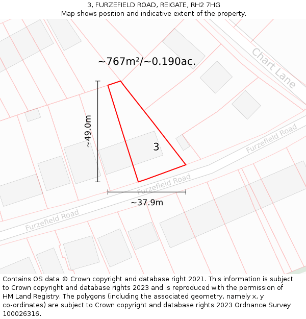 3, FURZEFIELD ROAD, REIGATE, RH2 7HG: Plot and title map
