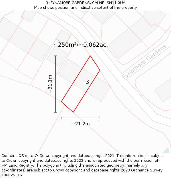 3, FYNAMORE GARDENS, CALNE, SN11 0UA: Plot and title map