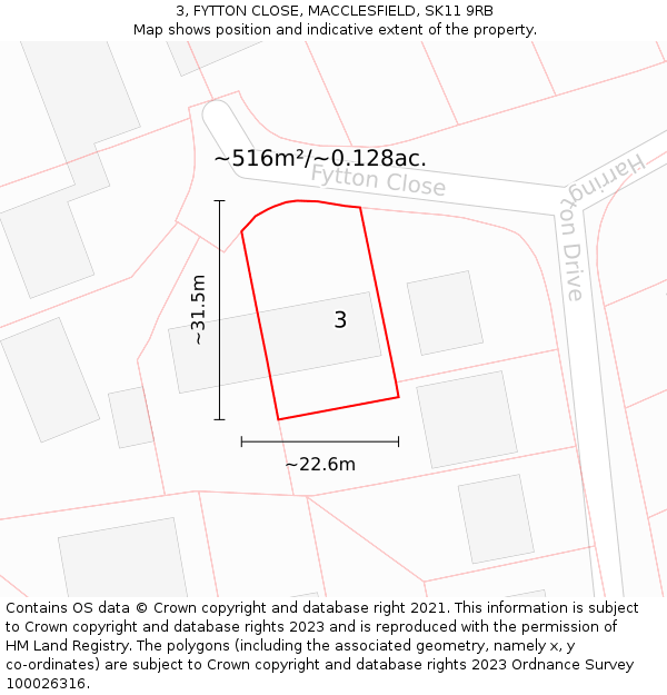 3, FYTTON CLOSE, MACCLESFIELD, SK11 9RB: Plot and title map