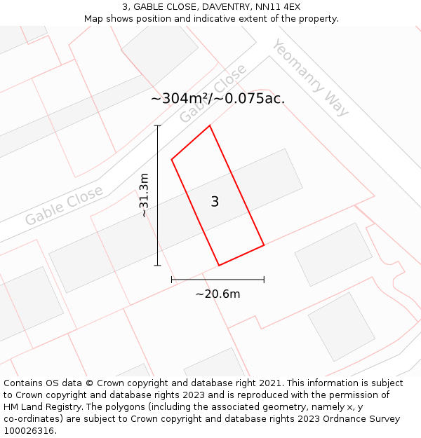 3, GABLE CLOSE, DAVENTRY, NN11 4EX: Plot and title map