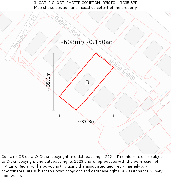 3, GABLE CLOSE, EASTER COMPTON, BRISTOL, BS35 5RB: Plot and title map