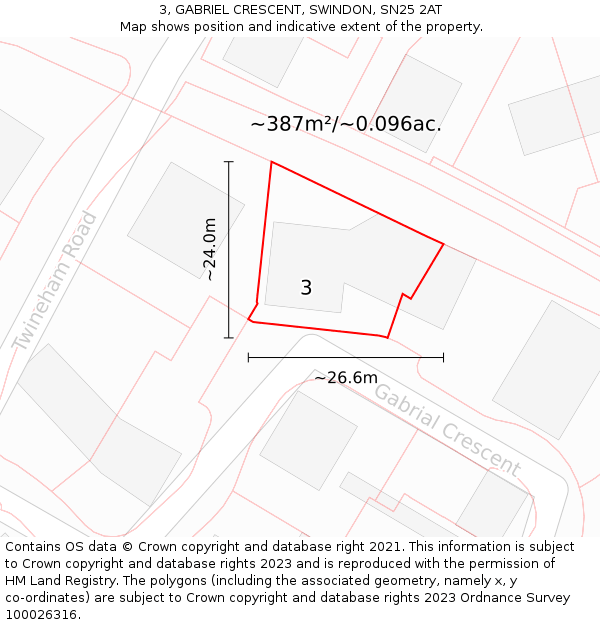 3, GABRIEL CRESCENT, SWINDON, SN25 2AT: Plot and title map