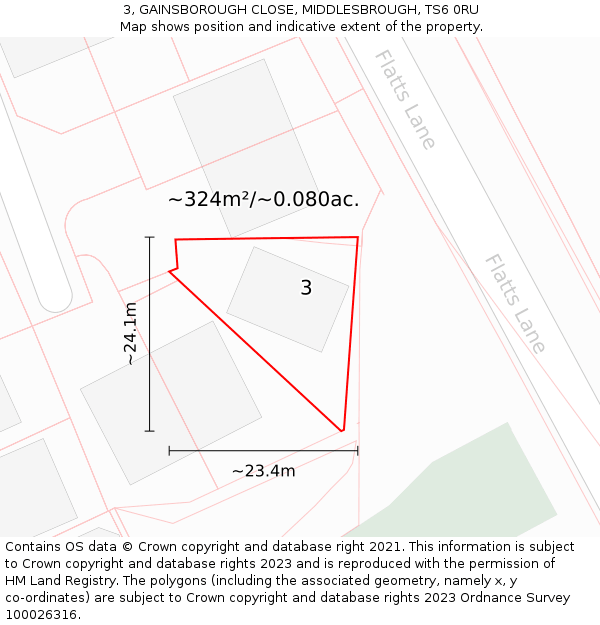 3, GAINSBOROUGH CLOSE, MIDDLESBROUGH, TS6 0RU: Plot and title map