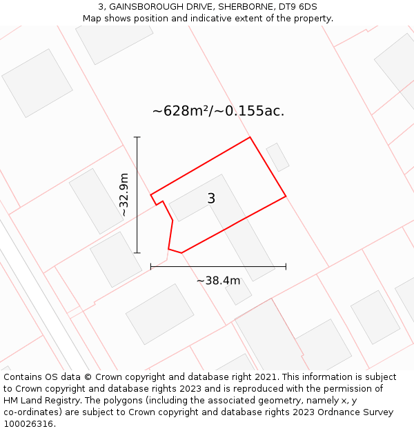 3, GAINSBOROUGH DRIVE, SHERBORNE, DT9 6DS: Plot and title map