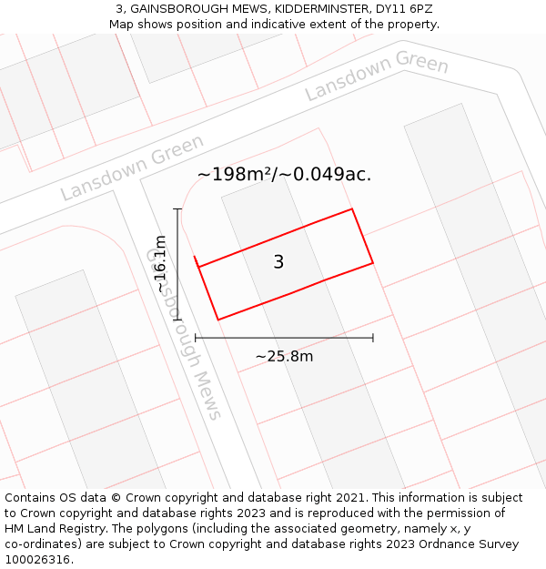 3, GAINSBOROUGH MEWS, KIDDERMINSTER, DY11 6PZ: Plot and title map