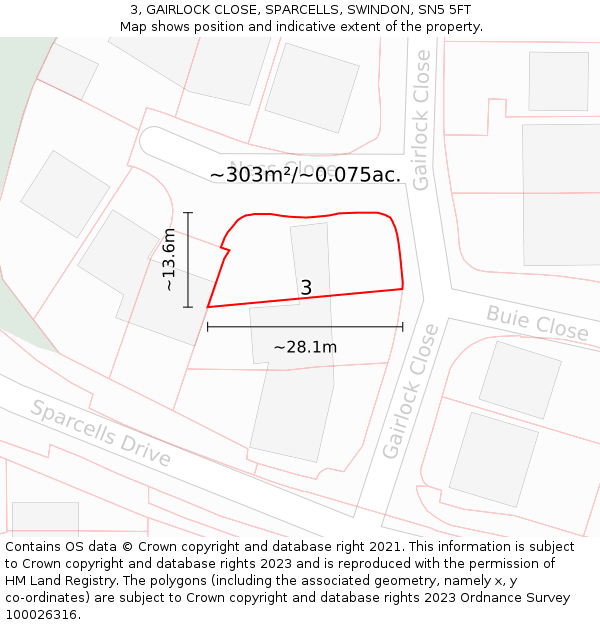 3, GAIRLOCK CLOSE, SPARCELLS, SWINDON, SN5 5FT: Plot and title map
