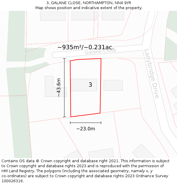 3, GALANE CLOSE, NORTHAMPTON, NN4 9YR: Plot and title map