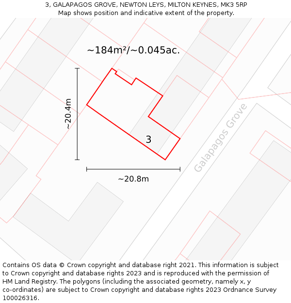 3, GALAPAGOS GROVE, NEWTON LEYS, MILTON KEYNES, MK3 5RP: Plot and title map