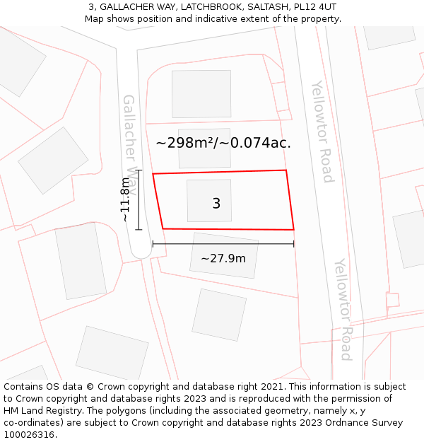 3, GALLACHER WAY, LATCHBROOK, SALTASH, PL12 4UT: Plot and title map