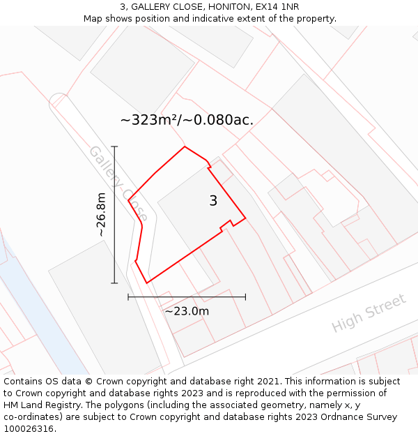 3, GALLERY CLOSE, HONITON, EX14 1NR: Plot and title map