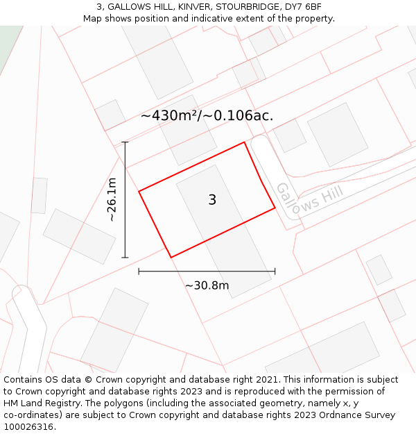 3, GALLOWS HILL, KINVER, STOURBRIDGE, DY7 6BF: Plot and title map