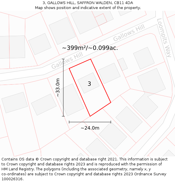 3, GALLOWS HILL, SAFFRON WALDEN, CB11 4DA: Plot and title map