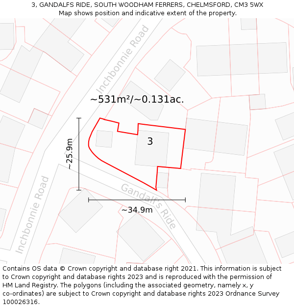 3, GANDALFS RIDE, SOUTH WOODHAM FERRERS, CHELMSFORD, CM3 5WX: Plot and title map