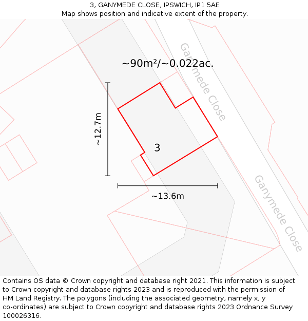 3, GANYMEDE CLOSE, IPSWICH, IP1 5AE: Plot and title map