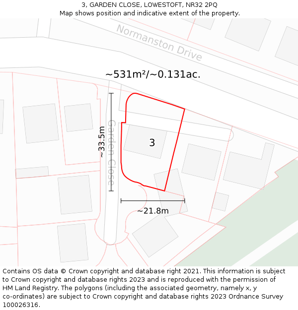 3, GARDEN CLOSE, LOWESTOFT, NR32 2PQ: Plot and title map