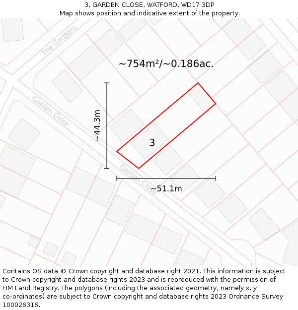 3, GARDEN CLOSE, WATFORD, WD17 3DP: Plot and title map