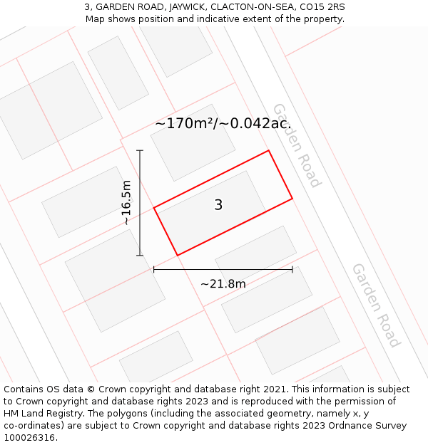 3, GARDEN ROAD, JAYWICK, CLACTON-ON-SEA, CO15 2RS: Plot and title map