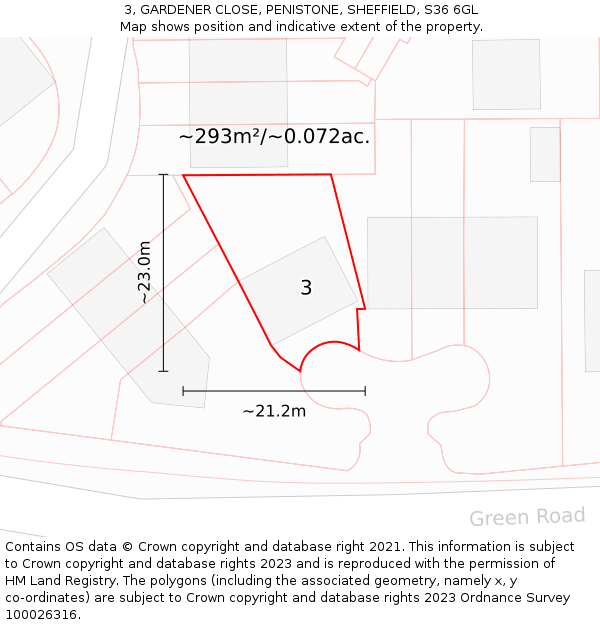 3, GARDENER CLOSE, PENISTONE, SHEFFIELD, S36 6GL: Plot and title map
