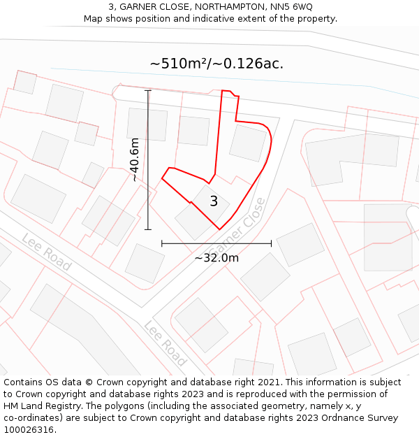 3, GARNER CLOSE, NORTHAMPTON, NN5 6WQ: Plot and title map