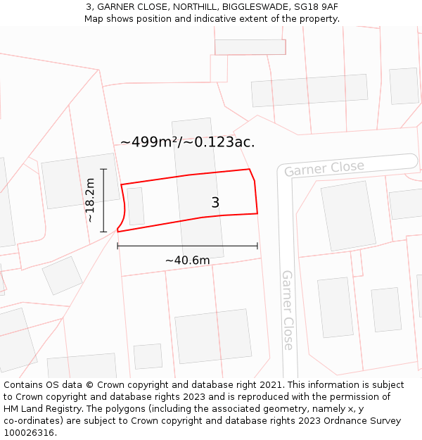3, GARNER CLOSE, NORTHILL, BIGGLESWADE, SG18 9AF: Plot and title map