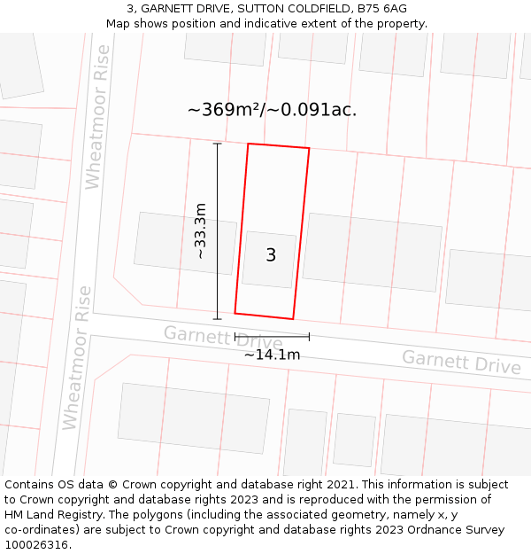 3, GARNETT DRIVE, SUTTON COLDFIELD, B75 6AG: Plot and title map