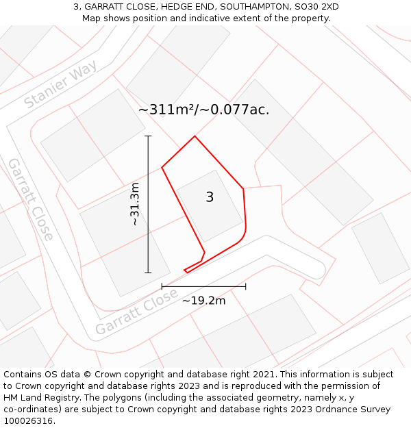 3, GARRATT CLOSE, HEDGE END, SOUTHAMPTON, SO30 2XD: Plot and title map