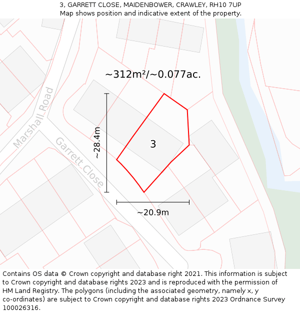3, GARRETT CLOSE, MAIDENBOWER, CRAWLEY, RH10 7UP: Plot and title map
