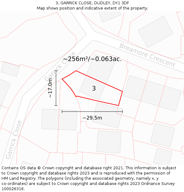 3, GARRICK CLOSE, DUDLEY, DY1 3DF: Plot and title map