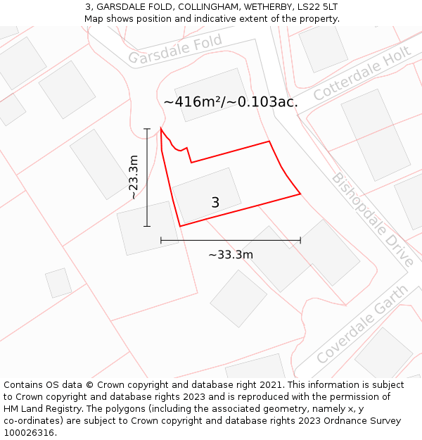 3, GARSDALE FOLD, COLLINGHAM, WETHERBY, LS22 5LT: Plot and title map