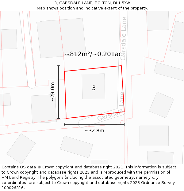 3, GARSDALE LANE, BOLTON, BL1 5XW: Plot and title map