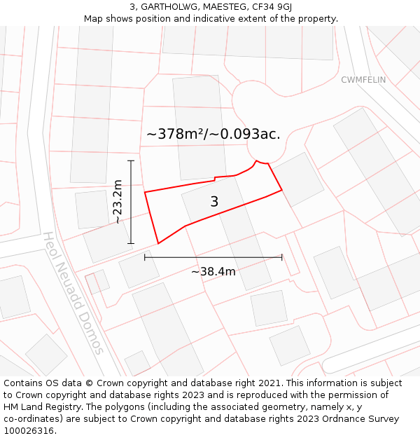 3, GARTHOLWG, MAESTEG, CF34 9GJ: Plot and title map