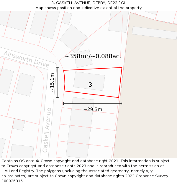 3, GASKELL AVENUE, DERBY, DE23 1GL: Plot and title map