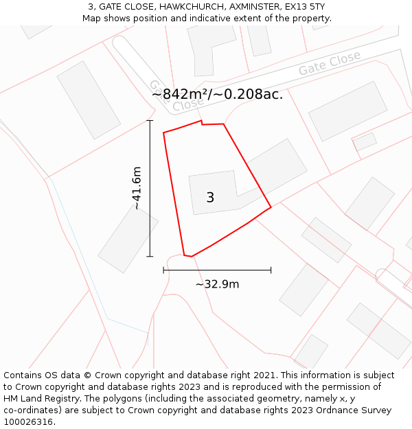 3, GATE CLOSE, HAWKCHURCH, AXMINSTER, EX13 5TY: Plot and title map