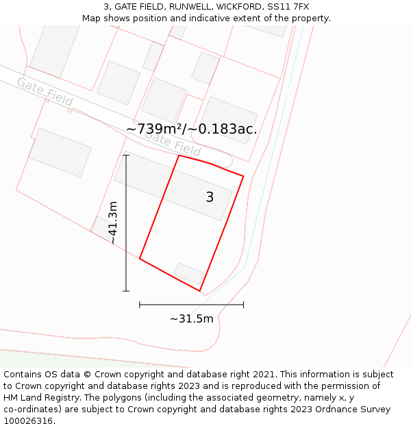 3, GATE FIELD, RUNWELL, WICKFORD, SS11 7FX: Plot and title map