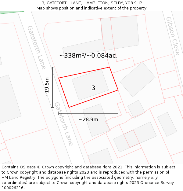 3, GATEFORTH LANE, HAMBLETON, SELBY, YO8 9HP: Plot and title map