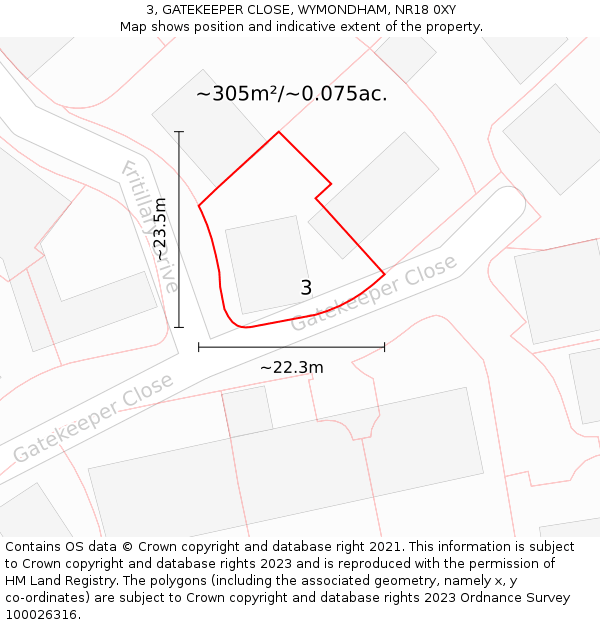3, GATEKEEPER CLOSE, WYMONDHAM, NR18 0XY: Plot and title map