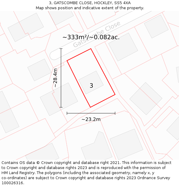 3, GATSCOMBE CLOSE, HOCKLEY, SS5 4XA: Plot and title map