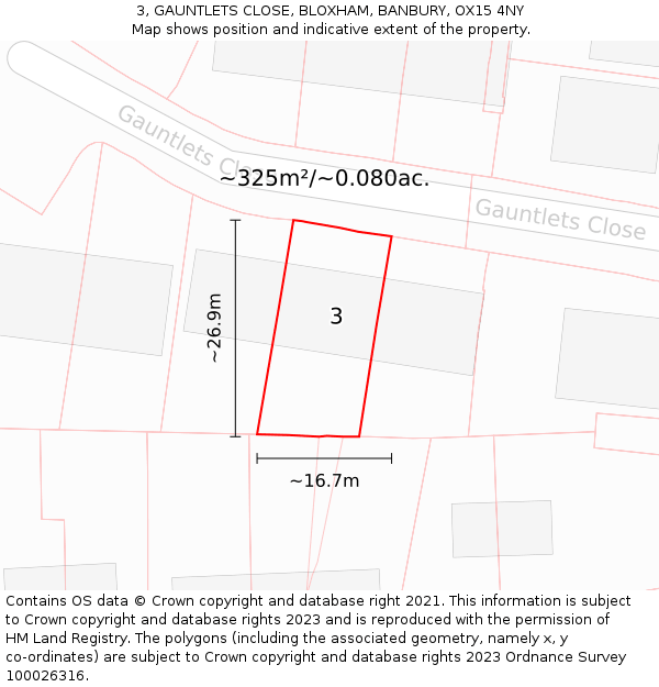 3, GAUNTLETS CLOSE, BLOXHAM, BANBURY, OX15 4NY: Plot and title map